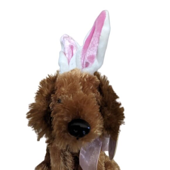 Dan Dee Brown Plush Dog With Bunny Ears & Pink Bow 8" Easter Spring Gift - Picture 2 of 10